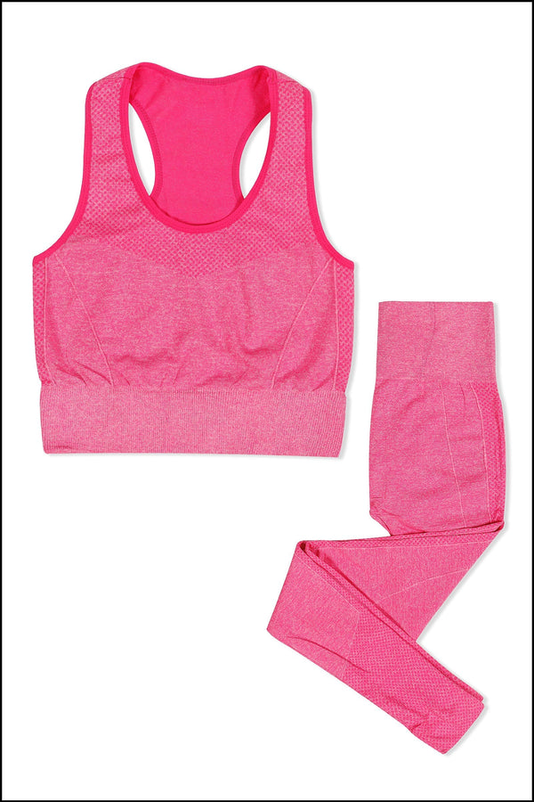 Pink Cotton Seamless Sports Bra with Cotton Slim Leggings Set