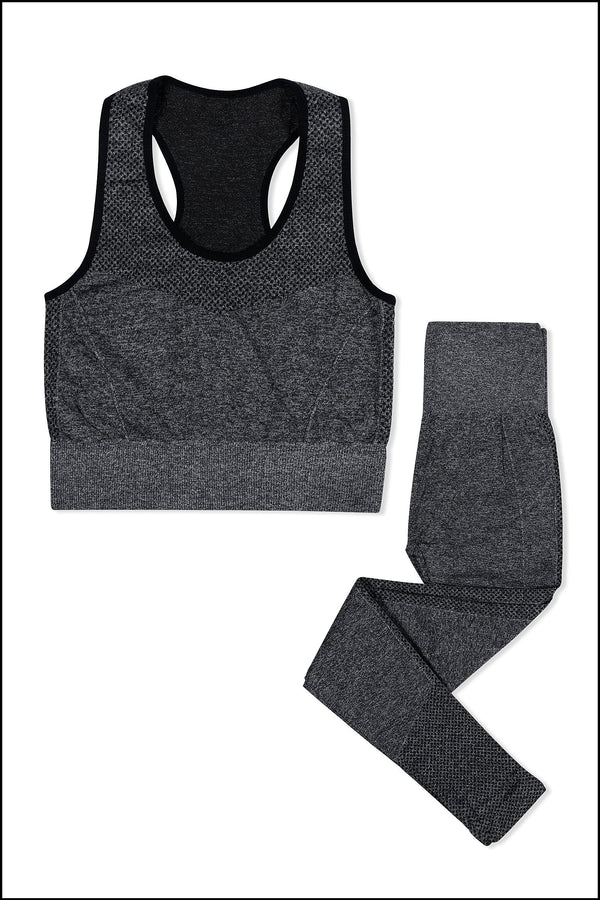 Grey Cotton Seamless Sports Bra with Cotton Slim Leggings Set