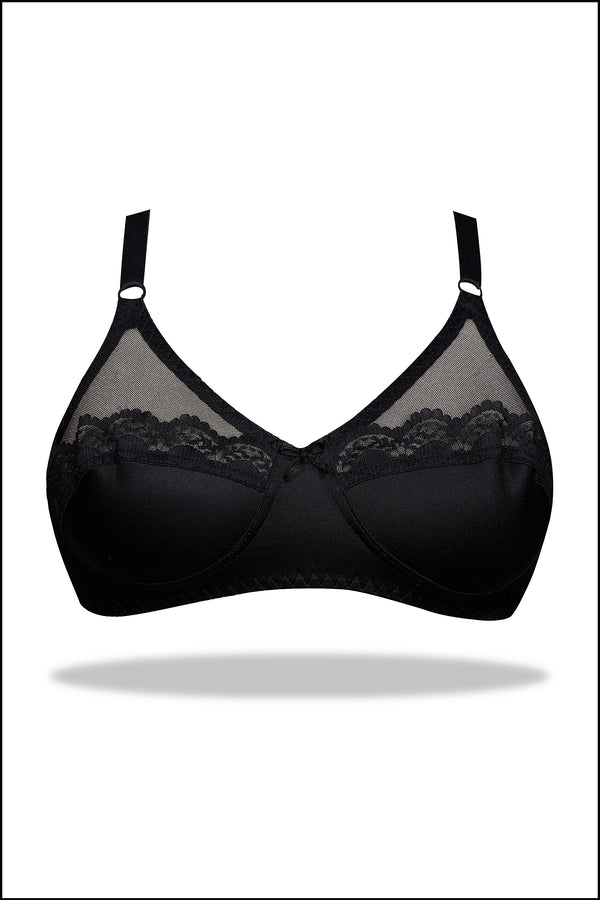 Black Half Cup Embroidered Mesh Bra