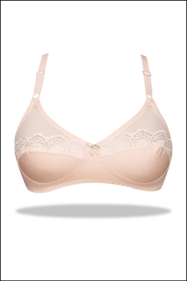 Beige Half Cup Embroidered Mesh Bra