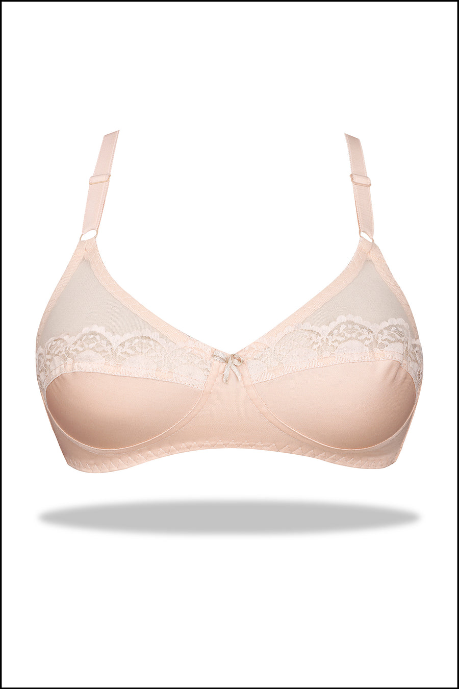 Beige Half Cup Embroidered Mesh Bra