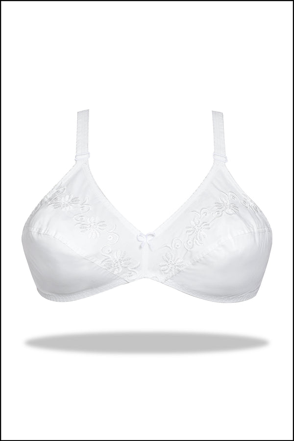 White Shooting Star Embroidered Cotton Bra