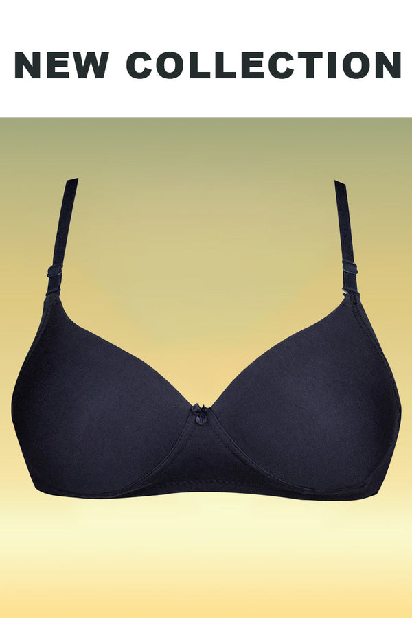 Black Cotton Anti-Bacterial T-Shirt Padded Bra