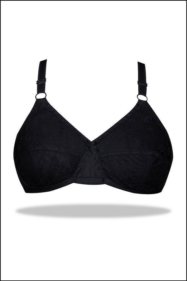 Black Nettle - Knitted Cotton Non-Padded Wirefree Bra with Lace Touch