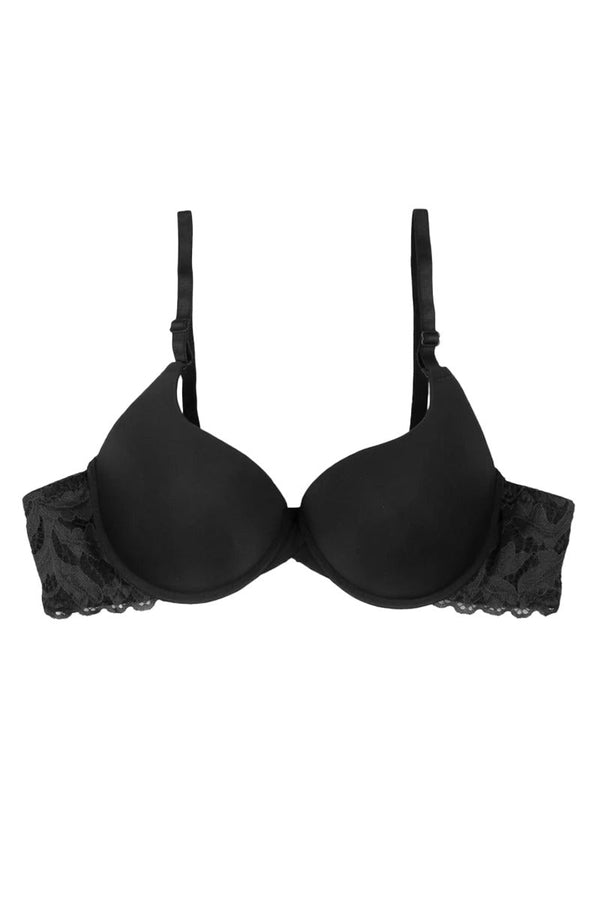 Black Round Cup T-Shirt Lacy Bra