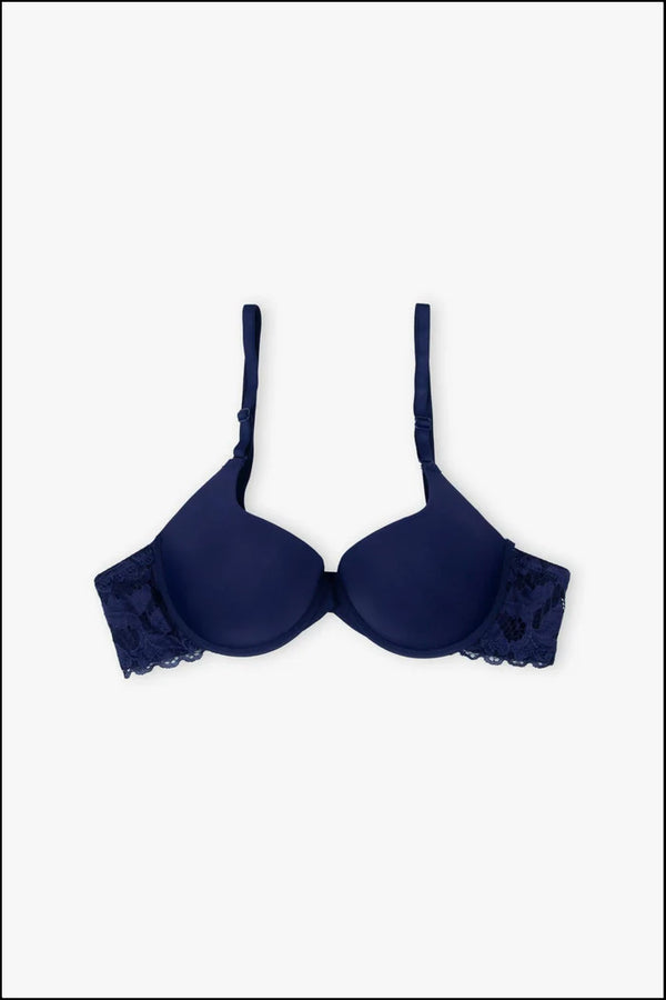 Blue Round Cup T-Shirt Lacy Bra