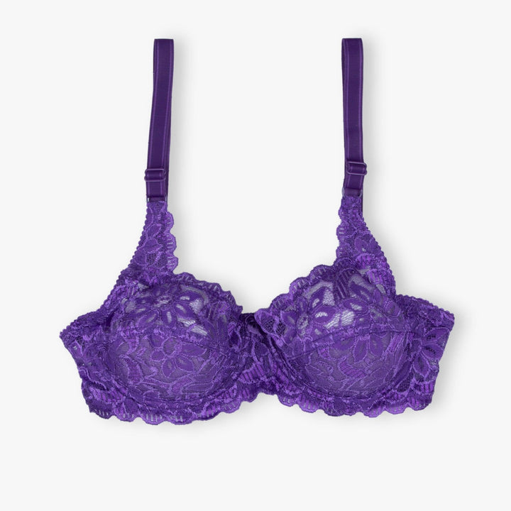 Blossom - Wired / Wirefree Non Padded Floral Full Lace Bra - Espicopink