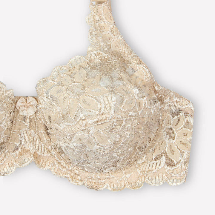 Blossom - Wired / Wirefree Non Padded Floral Full Lace Bra - Espicopink