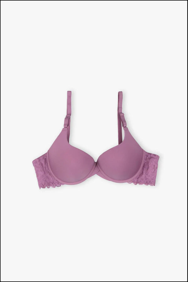 Tea-Pink Round Cup T-Shirt Lacy Bra