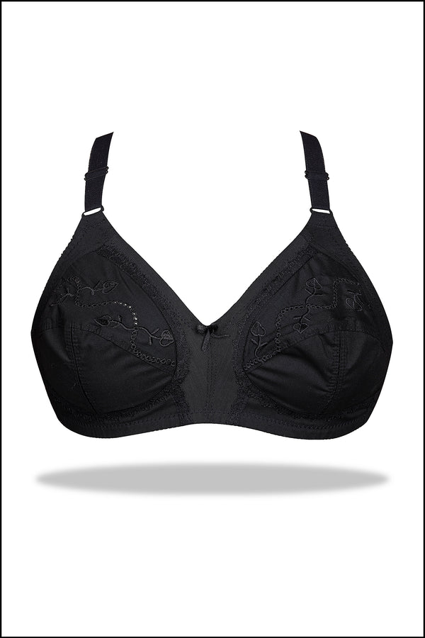 Womante Black Cotton Chic Bra for Natural Support