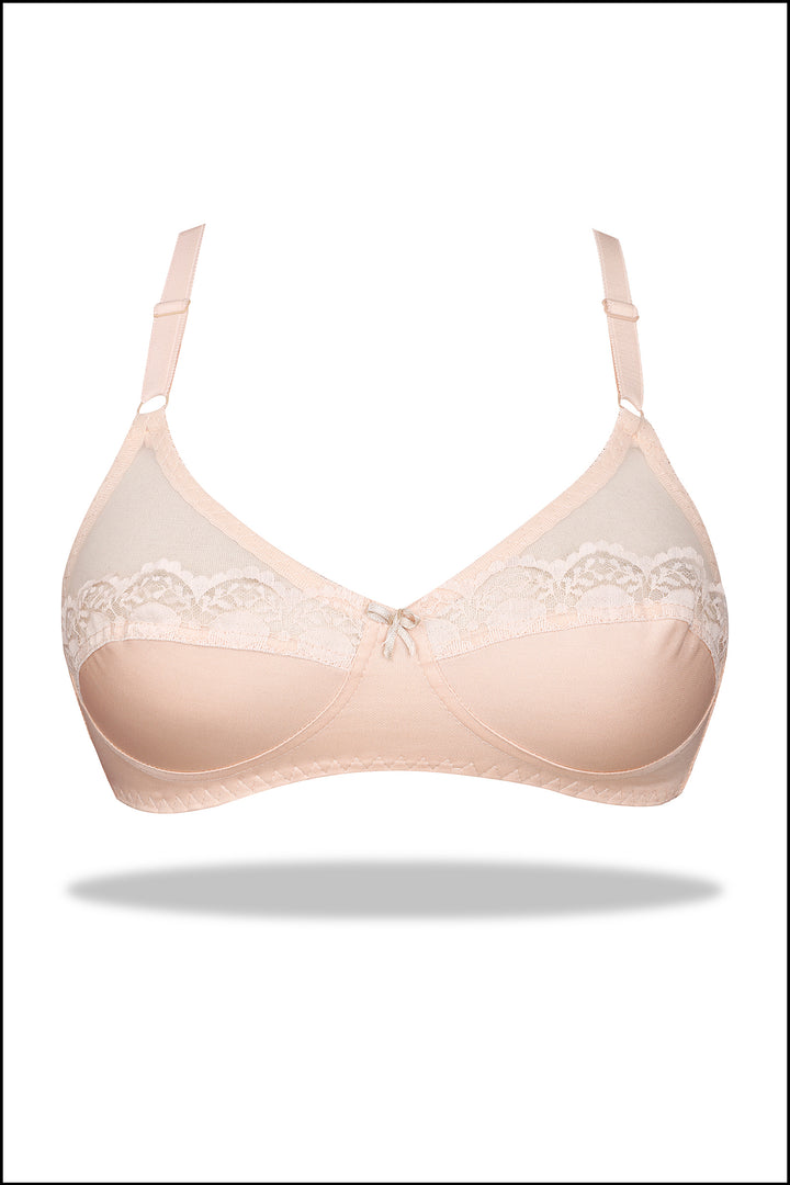 Womante Black Half Cup Bra with Lace Embroidery and Mesh