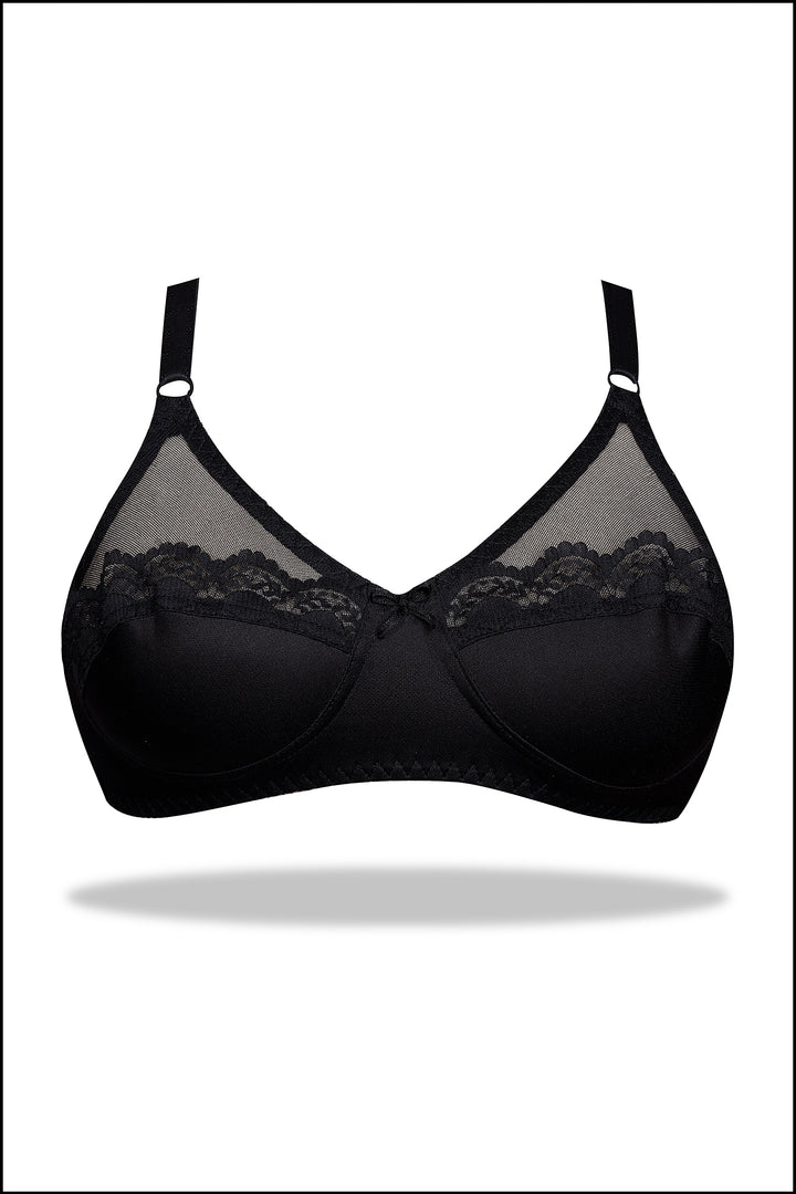 Womante Black Half Cup Mesh Bra with Elegant Embroidery