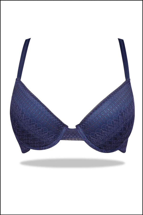 Womante Blue Demi-Cup Bra Lightly Lined for Natural Lift