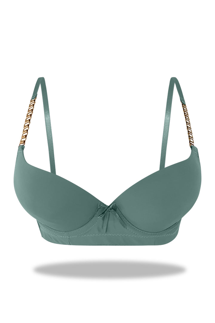 Womante Green Premium Padded Bra with Stylish Chain Straps