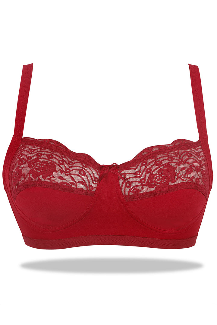 Womante Maroon Lace Bra for Smooth Concealment