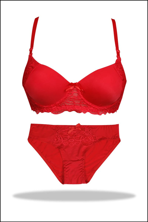 Red Double Padded Pushup Bra and Panty Set