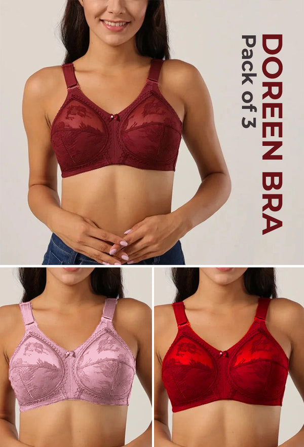 (Pack of 3) Doreen Bra - Cotton Full Coverage Non-Padded Wirefree Bra