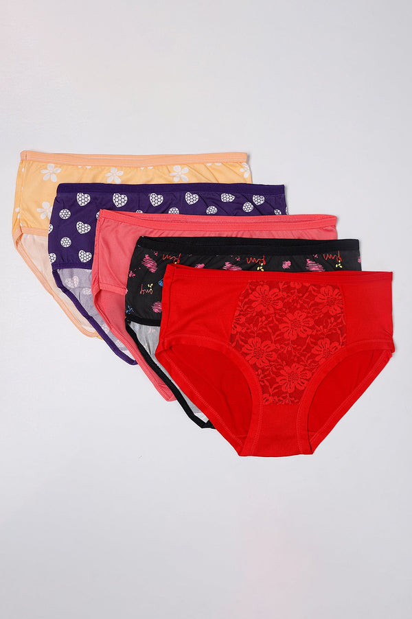 Pack of 5 Super Soft Cotton Stretch Printed Bikini Briefs - MEDIUM