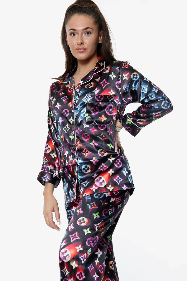 Silk Print Loungewear - Black Multi