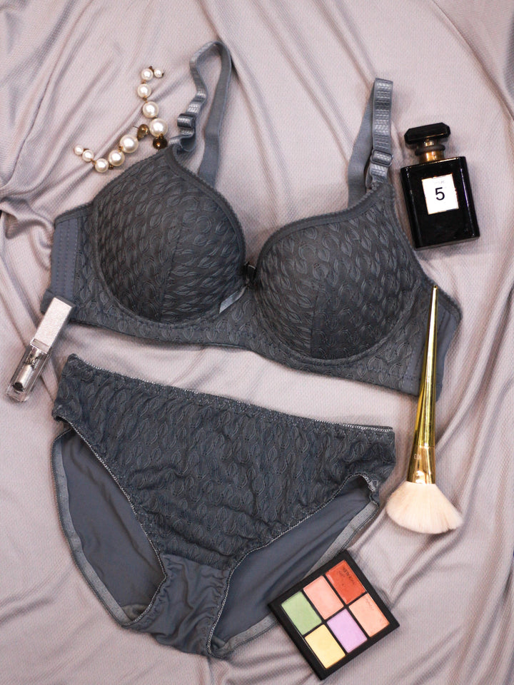 Grey Zephyr Padded Bra and Panty Set - Espicopink