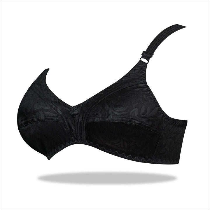Womante Black Floral Nylon Bra for Daily Use