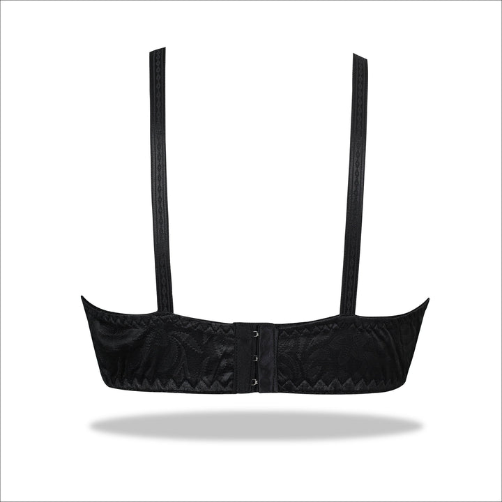 Womante Black Nylon Bra with Floral Self-Print Design